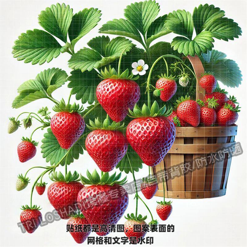 新鲜可口草莓水果贴纸餐厅厨房冰箱防水贴画墙面门窗温馨治愈贴画