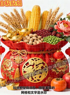 喜庆招财纳福五谷丰登红色福袋贴画客厅厨房冰箱玻璃过年富贵贴画