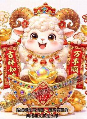 吉祥如意万事顺遂生肖羊贴纸羊年
