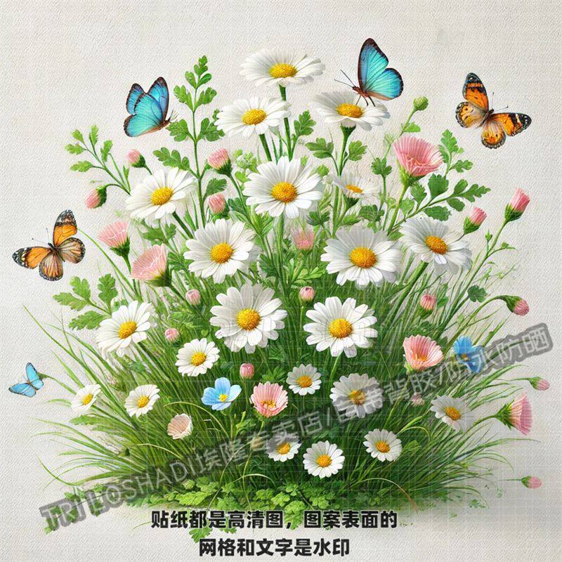 可爱清新雏菊花朵草丛贴纸墙上门窗瓷砖冰箱防水贴画汽车划痕贴纸