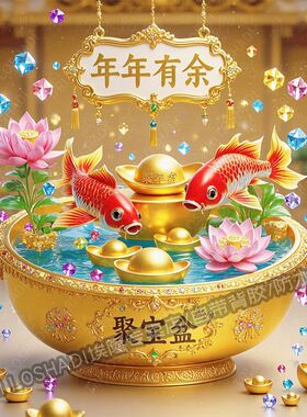 年年有余红色锦鲤聚宝盆海报贴画玄关墙面门窗招财进宝防水贴画纸