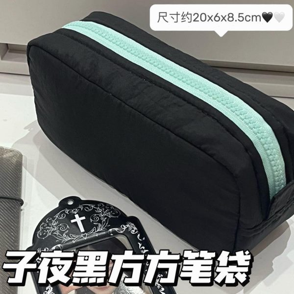 高级书大容量子夜黑方纯色红日系小文具同款笔袋简约学生方收纳袋