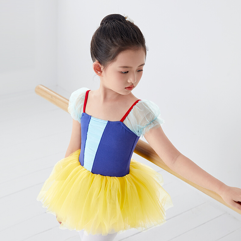 儿童芭蕾舞服女童白雪公主舞蹈裙舞蹈服短袖舞裙女孩中国舞表演服