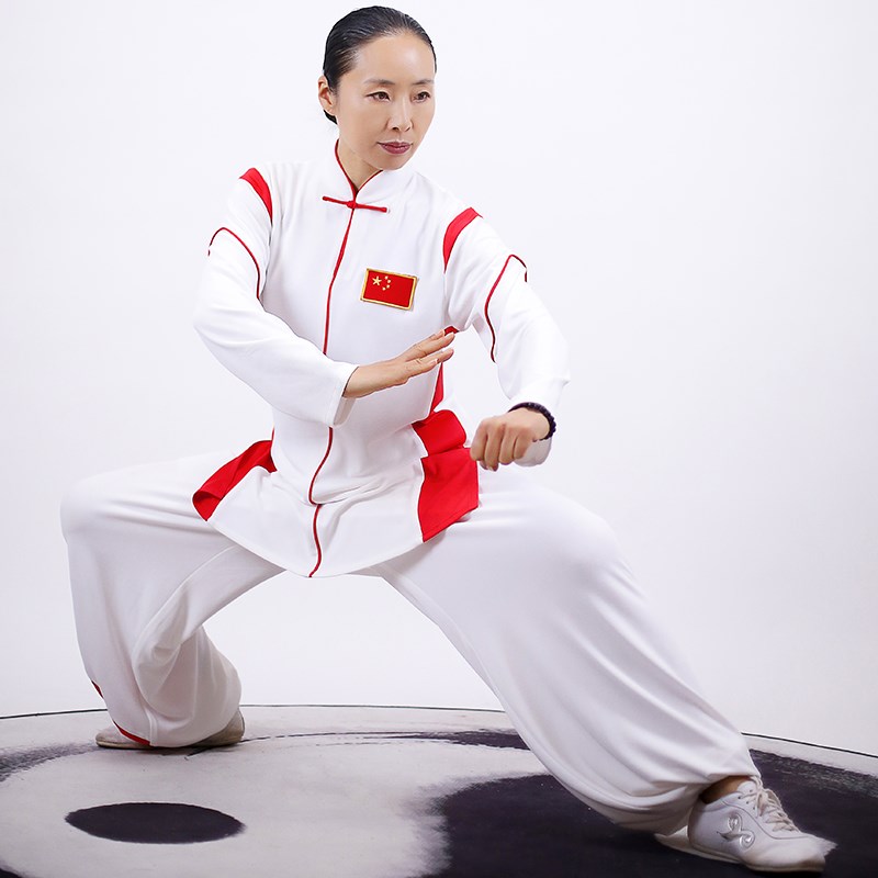马蕾太极女式新春夏款运动棉黑色太极表演服白休闲练功服男运动风