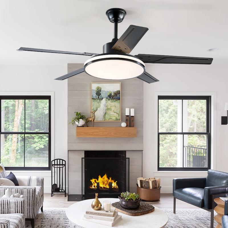 52寸铁艺大灯罩风扇灯白色黑色简约吊扇灯遥控全光谱客厅客厅吊扇