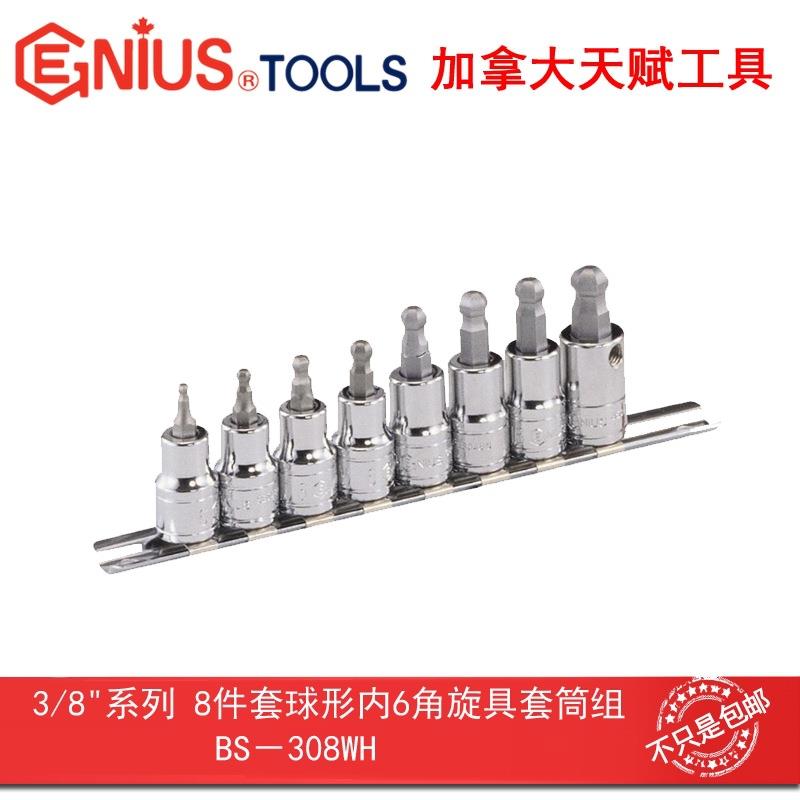 Genius天赋3/8″10mm系列8件套球形内6角旋具套筒组BS-308WH