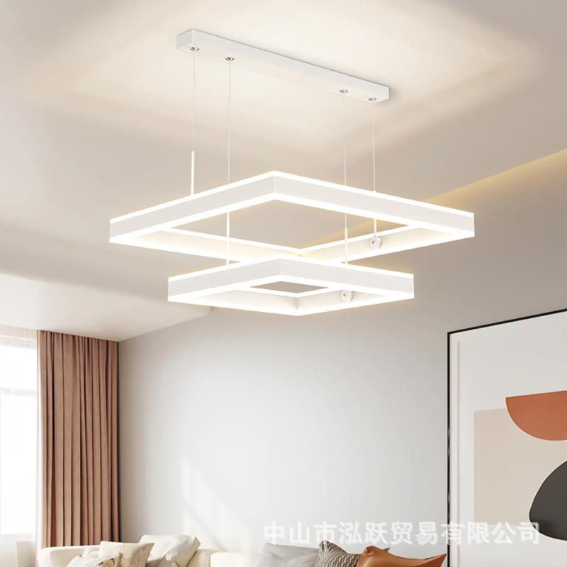 现代简约客厅吊灯方形上下发光吊灯网红方框灯极简卧室灯中山灯具