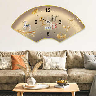 万年历电子钟 饰时钟挂墙2023新款 扇形装 创意钟表挂钟客厅新中式