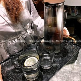 夏日本轻奢ins凉水壶冷水壶家用加厚带耐高温季 托盘玻璃水杯套装