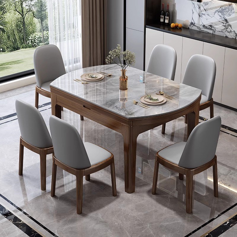 实木岩板餐桌20k25新款家用小户型可变圆桌现代简约伸缩电磁炉饭