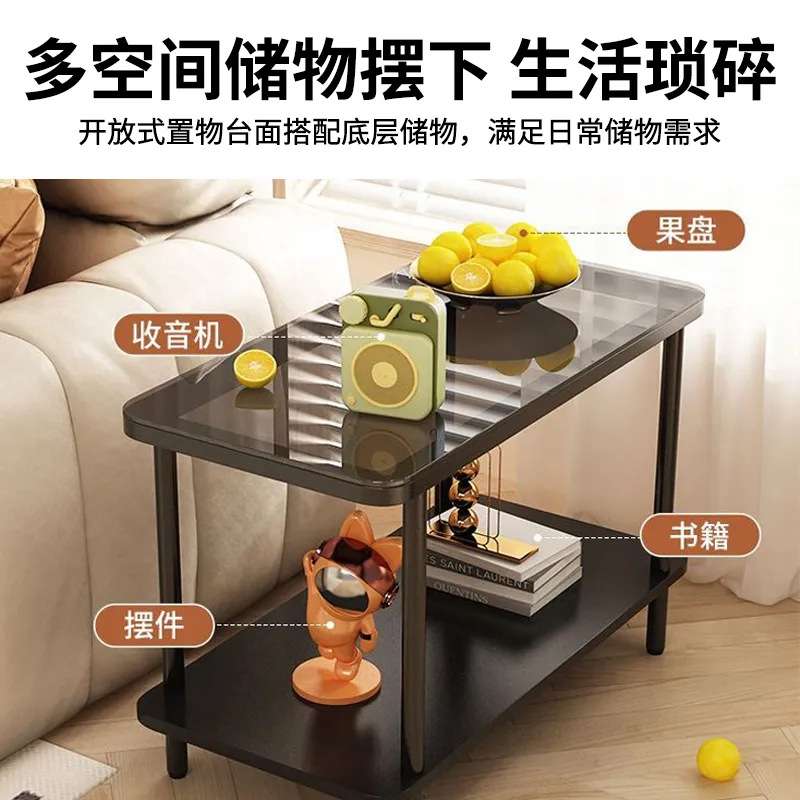 奶油风床头边几卧室可移动客厅网红创意迷你置物推车玻璃沙发边柜