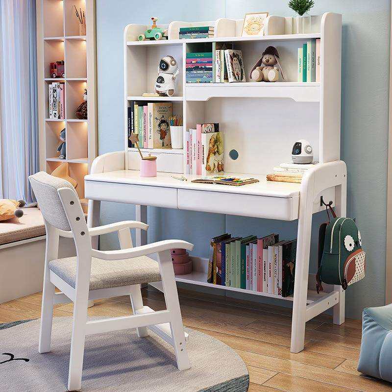 实木书桌书架一体桌电脑桌台式家用儿童写字桌卧室学生椅子学习桌