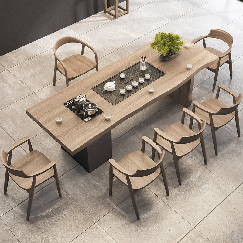 实木茶桌现代简约家用客厅办公室大板泡茶桌椅组合新中式一体茶台