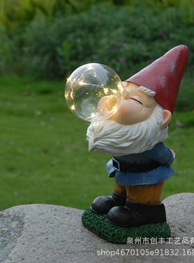 跨境爆款花园装饰摆件小矮人侏儒雕像太阳能灯户外庭院树脂工艺品