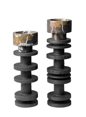 现代简约黑金花大理石样品烛台摆件样板房摆件桌面茶几电视柜软装