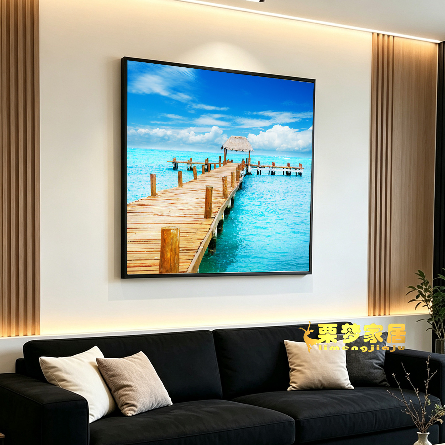 现代简约海景方形有框客厅挂画