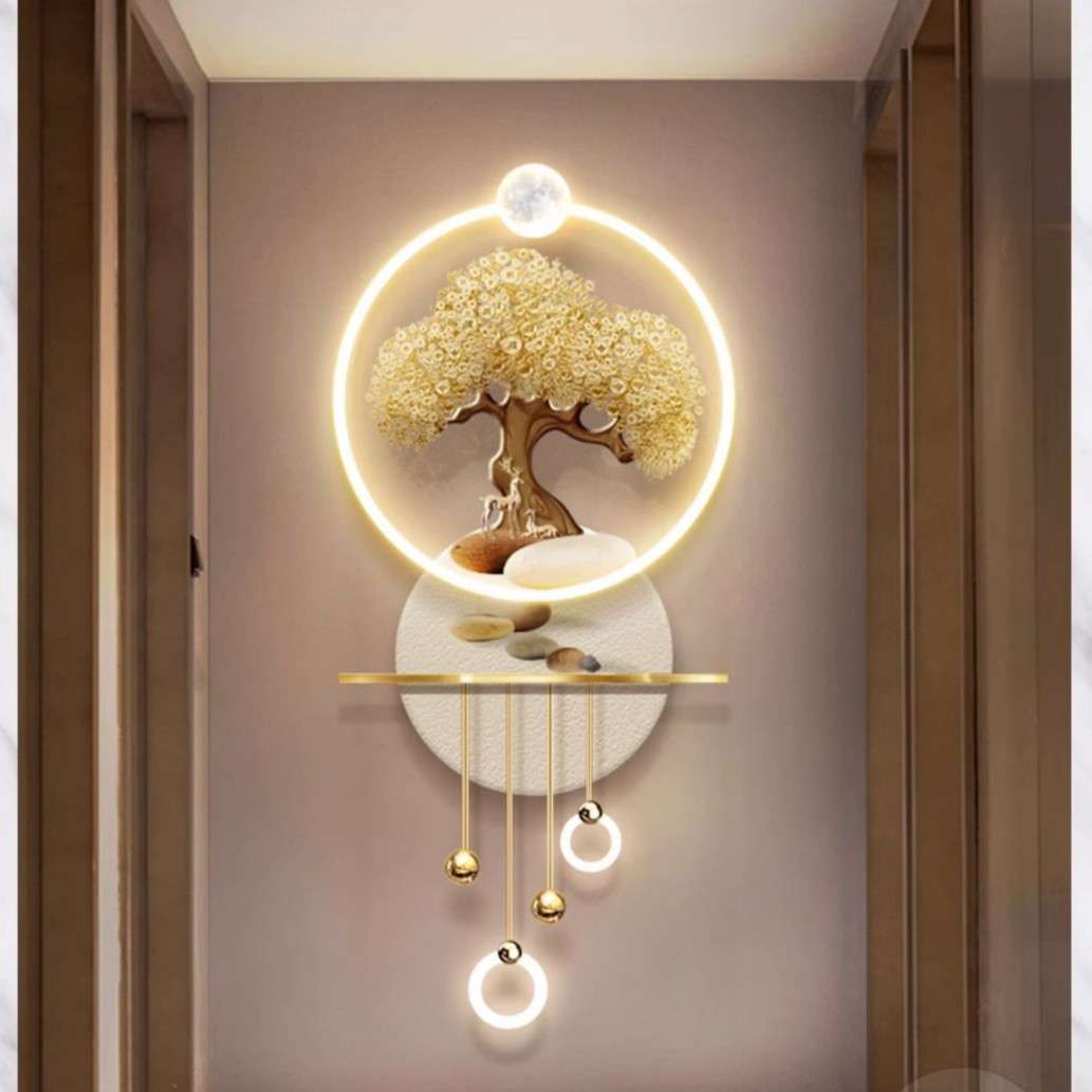 发财树玄关装饰画现代轻奢高档走廊尽头寓意好的立体led发光挂画图片