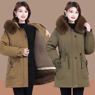 加厚棉衣冬季 中长款 保暖外套 中老年女装 中年妈妈毛领派克服女新款