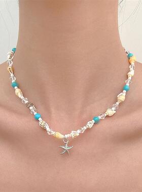 Shell starfish necklace for women海边度假串珠贝壳海星项炼女