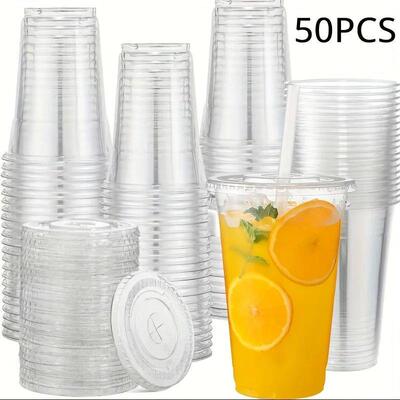 50Sets 12/16/20OZ Plastic Cups With Lids Clear Disposable Cu