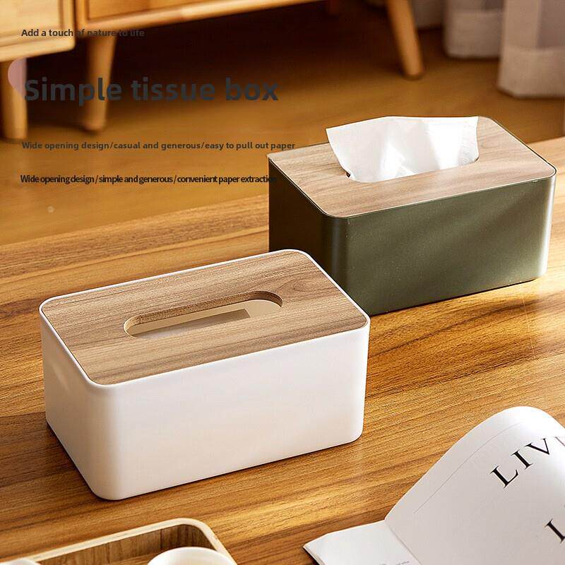 tissue box room paper storage napkin holder 收纳竹盖纸巾盒