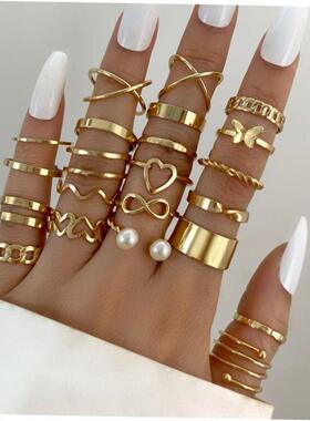 22pcs set New butterfly rings open joint ring set套装戒指女