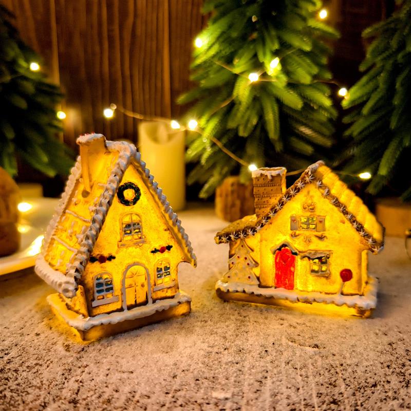 New LED Lit Christmas Resin House Micro - Landscape Ornament
