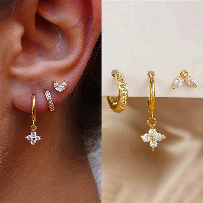 3PCS Exquisite Green Zircon Hanging Earrings Set for Women S