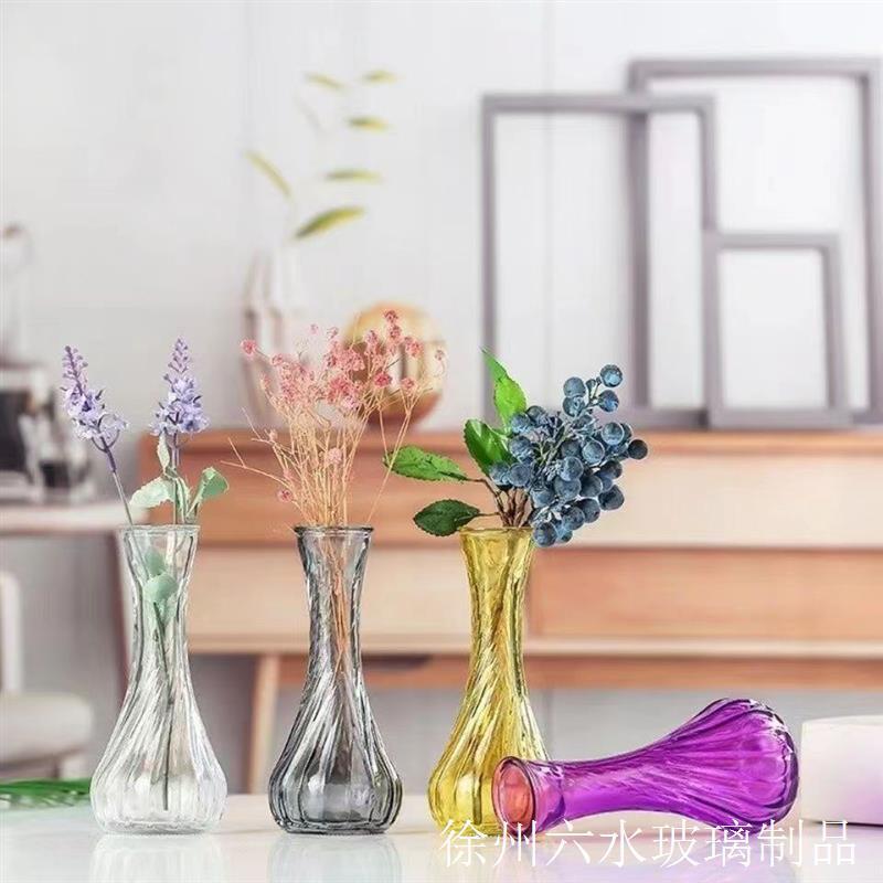 透明小口玻璃花瓶水培植物容器小花瓶干花瓶插画客厅摆件装饰摆拍图片