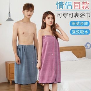 可裹加厚情侣款 可女士家用吸穿按扣水浴袍男大码 情侣浴巾一对浴裙