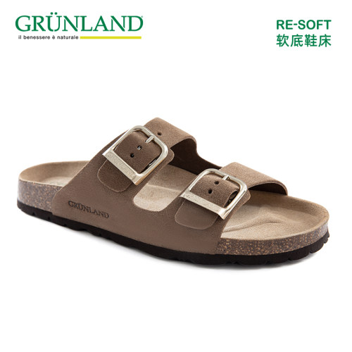 GRUNLAND真皮双扣休闲一字拖