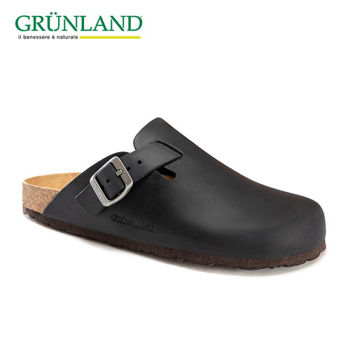 GRUNLAND真皮包头鞋软木单扣拖鞋