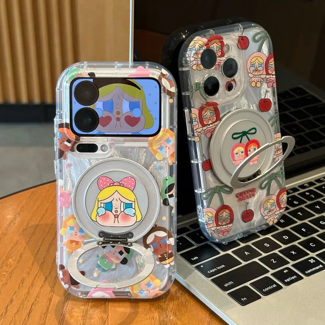樱桃哭娃旋转支架适用苹果17手机壳iPhone16/14PROMAX透明华为NOVA15闺蜜PURA80可爱MATE60透明VIVO小米OPPO