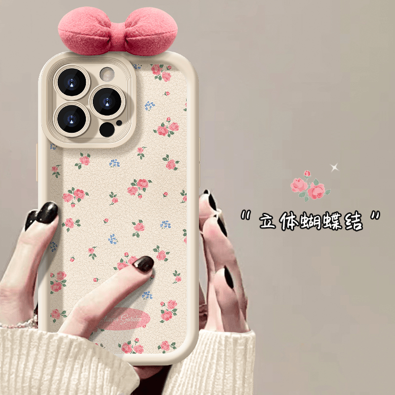 天眼小羊皮满屏花朵适用苹果16手机壳iPhone15/14新款华为mate60秋冬女OPPOReno12可爱vivos19蝴蝶结全包小米