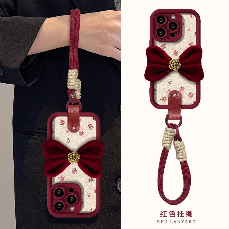 酒红色蝴蝶结适用多型号手机壳