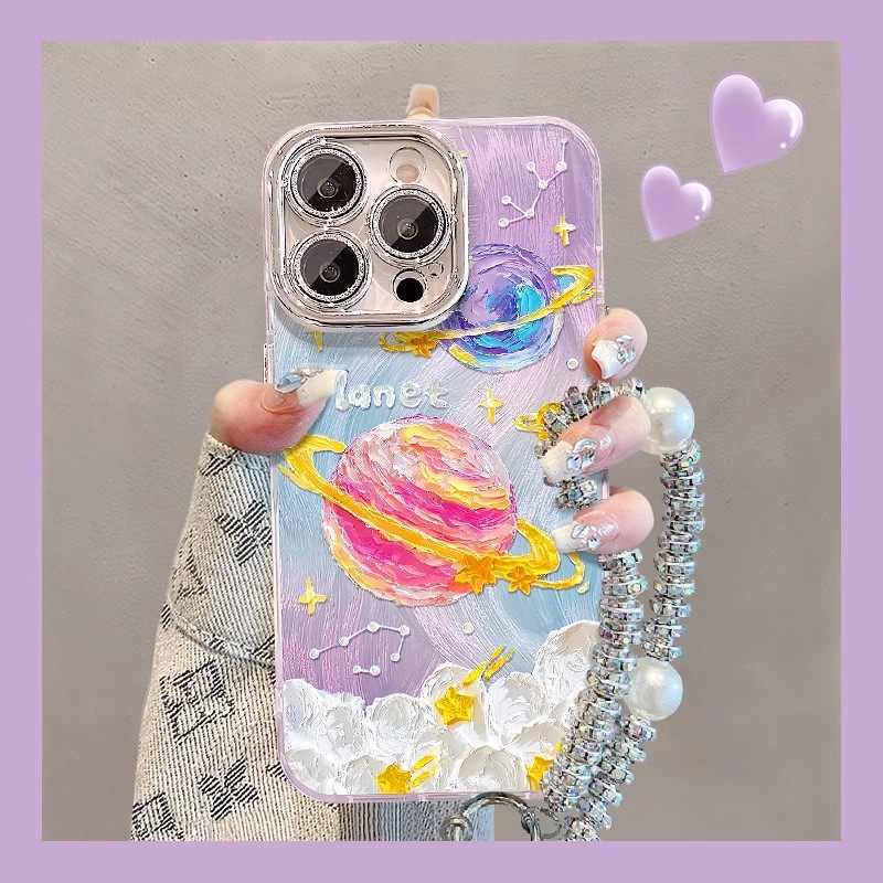 油画星球适用苹果16promax手机壳华为mate60pro保护套pura70羽纱OPPOReno13支架vivos20手链女小米15/荣耀300