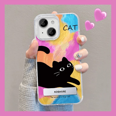 羽纱渐变黑色猫咪适多型号手机壳