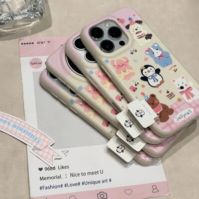 适用多型号可爱小动物皮纹TPU壳