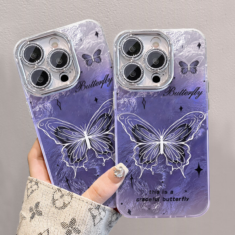 紫色晕染蝴蝶适用苹果16promax手机壳iPhone15新款pura70华为mate70pro女OPPOReno13高级vivox200软s20小米15