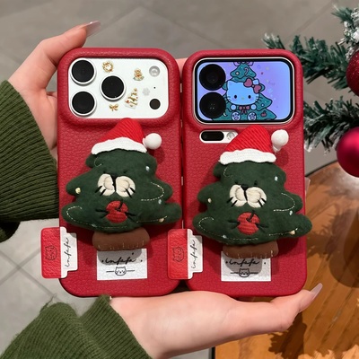 适用多型号毛绒圣诞树皮纹TPU壳