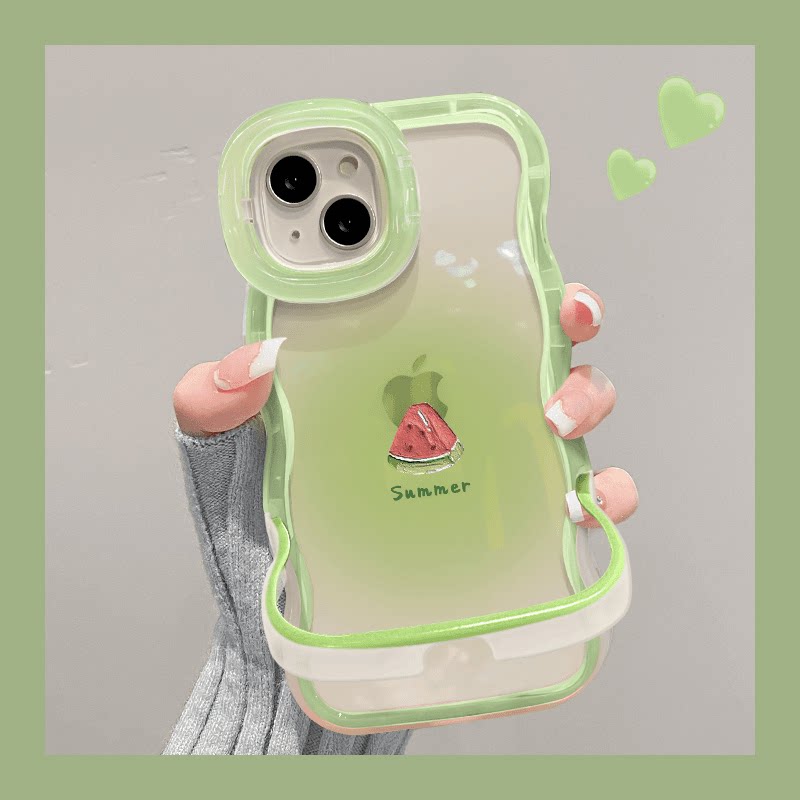 板凳双支架渐变西瓜适用苹果15promax手机壳iPhone14/13promax新款女12promax软硅胶xs/xr防摔透明波浪边全包