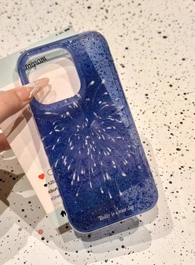 蓝色烟花闪粉壳适用苹果16promax手机壳iPhone15promax新款iP14plus少女13pro创意12个性11时尚xsmax高级7/8p