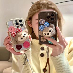 毛绒达菲熊适用苹果16promax手机壳iPhone15/14新款pura70华为imate60pro女findx8可爱x200荣耀200个性magic7