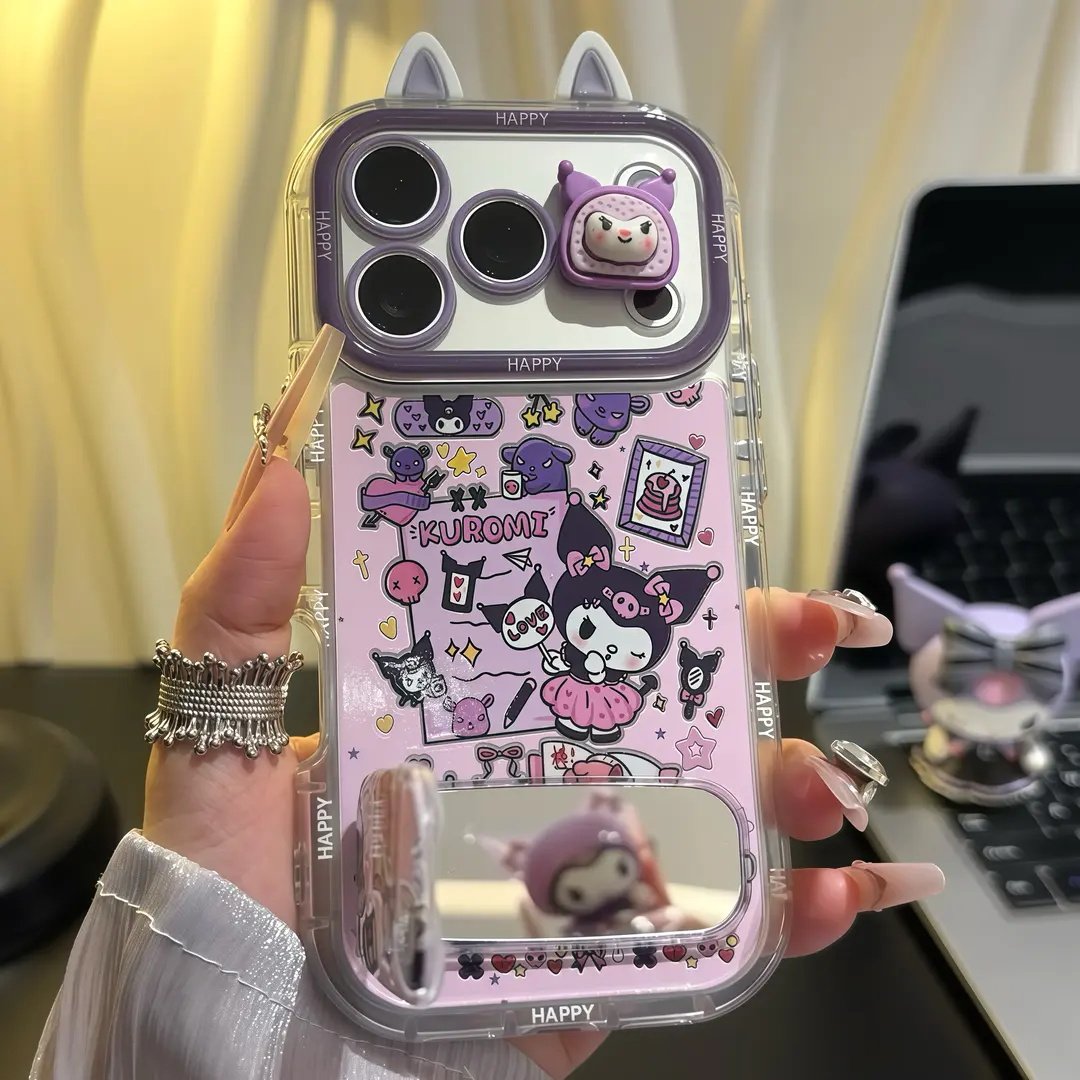 可爱库洛米适用苹果17ProMax羽纱泡芙壳华为Pura70Pro新荣耀400可爱OPPOReno12全包vivoS19支架小米14红米K80