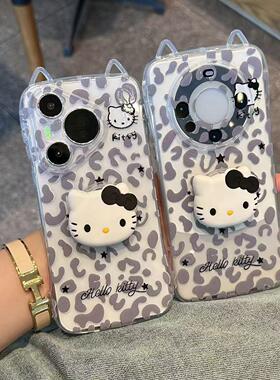 灰色豹纹KT适用苹果17ProMax小蛮腰猫耳朵壳华为Pura80Pro支架荣耀400软vivoS30透明OPPOReno14小米17红米K80