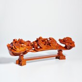 花梨木雕b如意摆件年年有余根雕实木质雕刻鱼家居装 饰品红木工艺