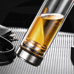 双层大容量1000ml玻璃杯男士高档水杯隔热保温便携杯W子家用泡茶