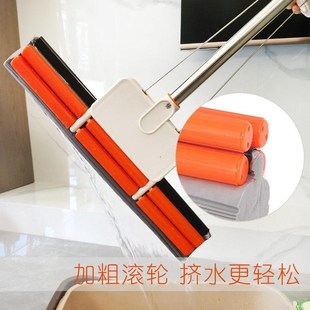 不锈钢大号胶棉拖把海q棉吸水拖把家用滚轮式 挤水懒人免手洗清洁