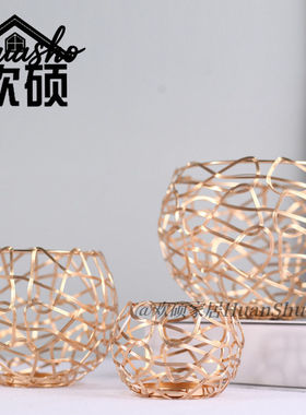 AMZ几何铁艺烛台底座 金属蜡烛台摆件套装 创意金色家居装饰品