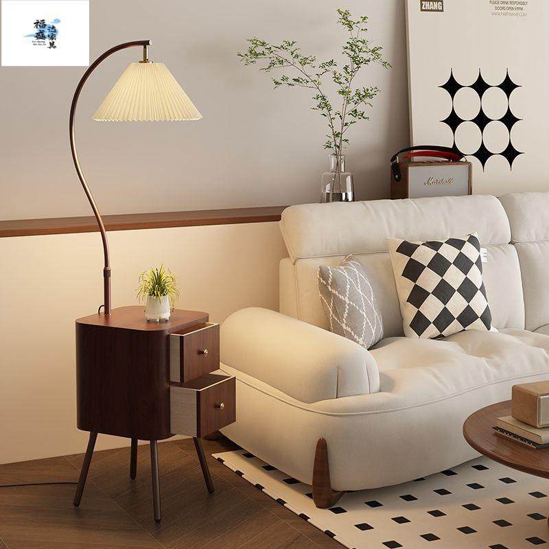 中古风法式奶油落地灯客厅卧室沙发旁边几茶几置物网红茶几柜一体